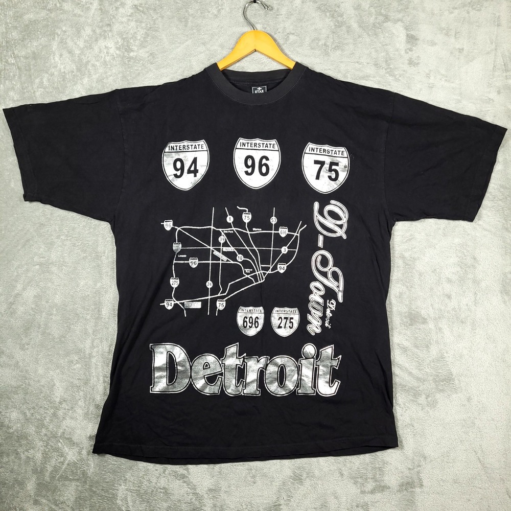 Detroit D-Townn T-Shirt Mens 4XL Black Interstate Map Graphic Heavy Weight Tee